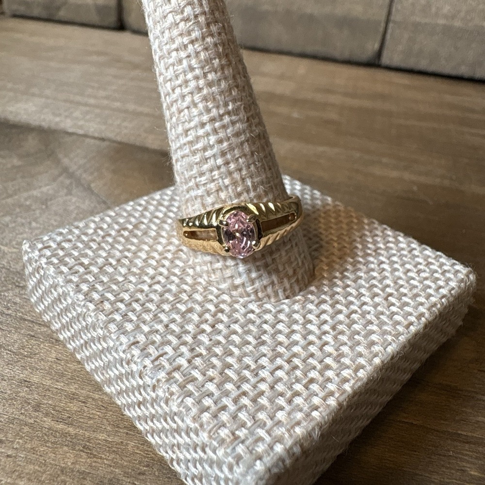 Vintage Pink Cubic Zirconia Ring 14KT Gold ElectroPlated Womens Size 7
